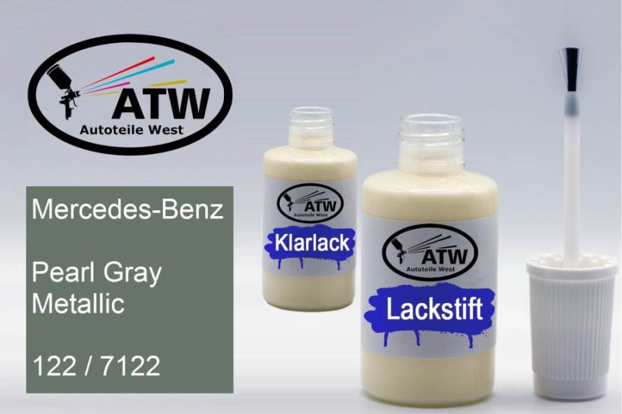 Mercedes-Benz, Pearl Gray Metallic, 122 / 7122: 20ml Lackstift + 20ml Klarlack - Set, von ATW Autoteile West.